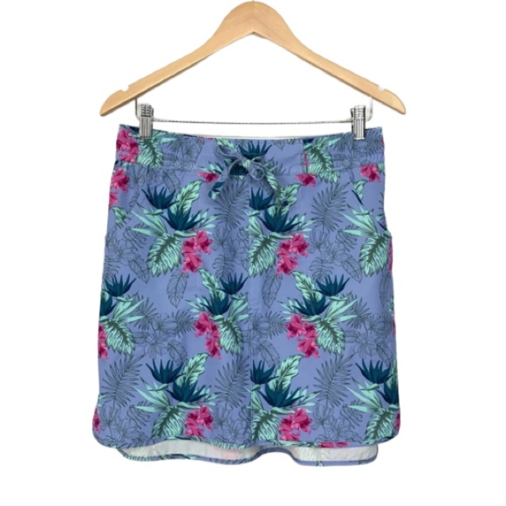 Duluth Trading Co Blue Green & Pink Tropical Palm Pull On Swim Skirt Cover Up